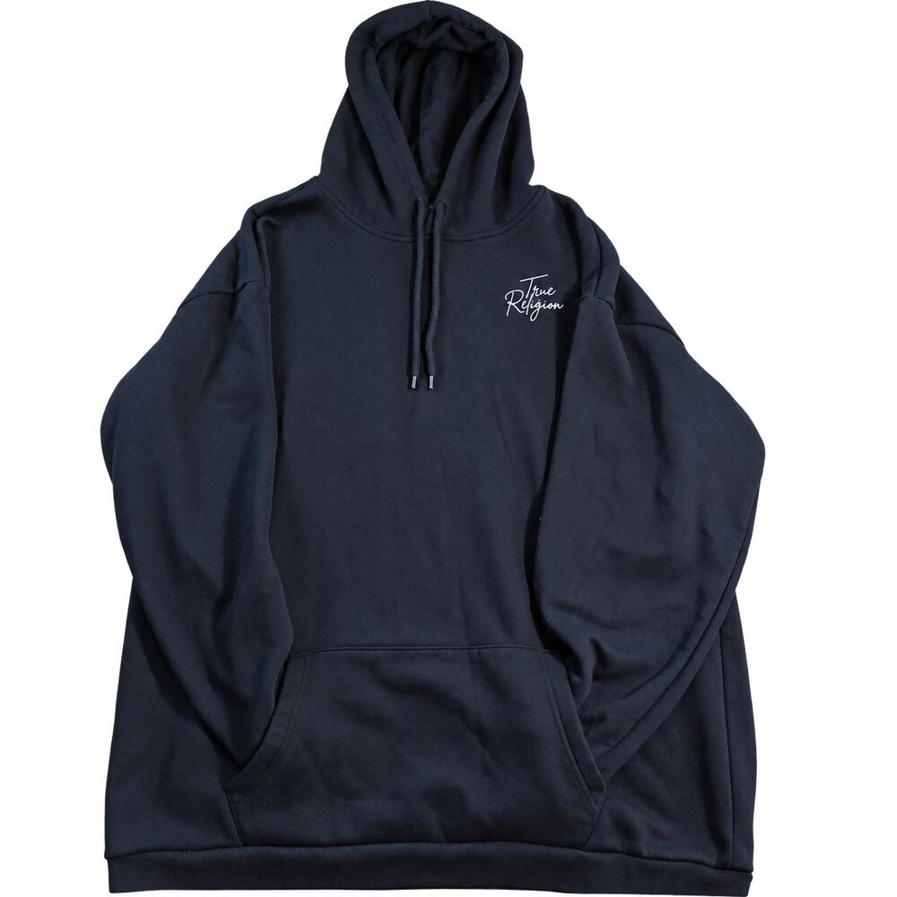 True Religion Hoodie XL Black Pink Horseshoe Logo Graphic Pullover